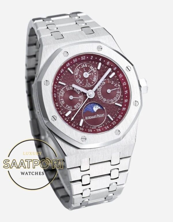 Audemars Piguet 26574BC Royal Oak Perpetual Calendar Çelik 41mm Bordo Kadran 5134 Super Clone ETA