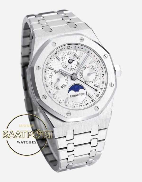 Audemars Piguet 26574ST Royal Oak Perpetual Calendar Çelik 41mm Beyaz Kadran 5134 Super Clone ETA