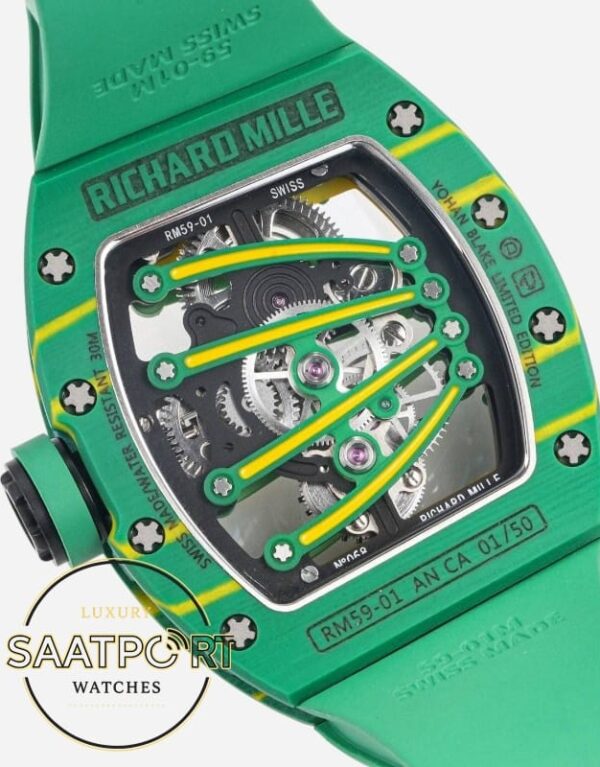 Richard Mille RM 59-01 Yohan Blake Yeşil Karbon Kasa Kauçuk Kordon Tourbillon Super Clone ETA
