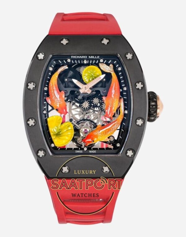 Richard Mille RM S10 Koi Fish Dial Ceramic Case Red Rubber Strap Tourbillon Super Clone ETA