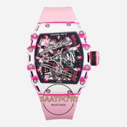 Richard Mille RM38-02 Bubba Watson Beyaz Pembe Karbon Kasa Kauçuk Kordon Tourbillon Super Clone ETA