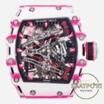 Richard Mille RM38-02 Bubba Watson Beyaz Pembe Karbon Kasa Kauçuk Kordon Tourbillon Super Clone ETA