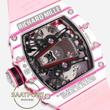 Richard Mille RM38-02 Bubba Watson Beyaz Pembe Karbon Kasa Kauçuk Kordon Tourbillon Super Clone ETA