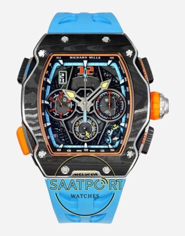 Richard Mille RM65-01 McLaren Karbon Kasa Turkuaz Kauçuk Kordon Tourbillon Super Clone ETA