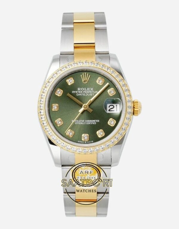 Rolex Datejust 31mm ARF 278273 Taşlı Bezel Taşlı Yeşil Kadran Oyster Kordon 2688 Super Clone ETA