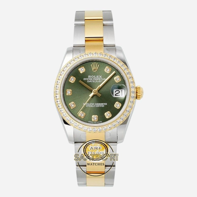 Rolex Datejust 31mm ARF 278273 Taşlı Bezel Taşlı Yeşil Kadran Oyster Kordon 2688 Super Clone ETA