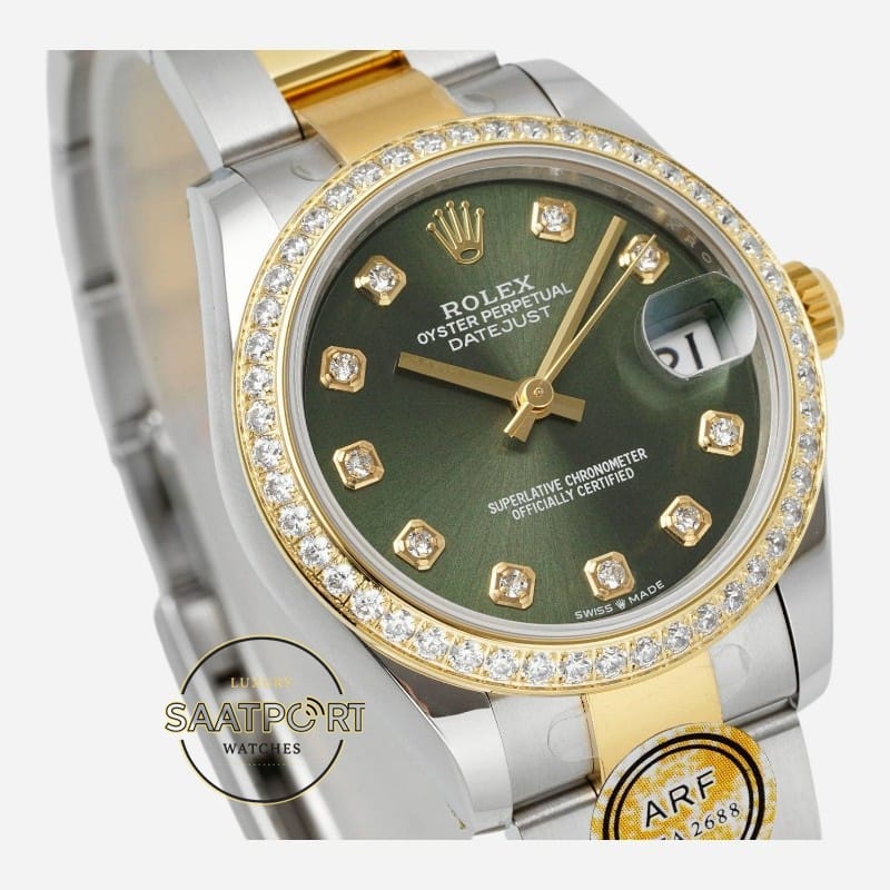 Rolex Datejust 31mm ARF 278273 Taşlı Bezel Taşlı Yeşil Kadran Oyster Kordon 2688 Super Clone ETA