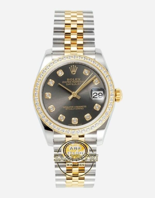 Rolex Datejust 31mm ARF 278273 Taşlı Koyu Gri Kadran Jubilee Kordon 2688 Super Clone ETA