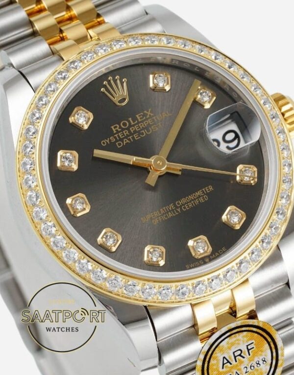 Rolex Datejust 31mm ARF 278273 Taşlı Koyu Gri Kadran Jubilee Kordon 2688 Super Clone ETA
