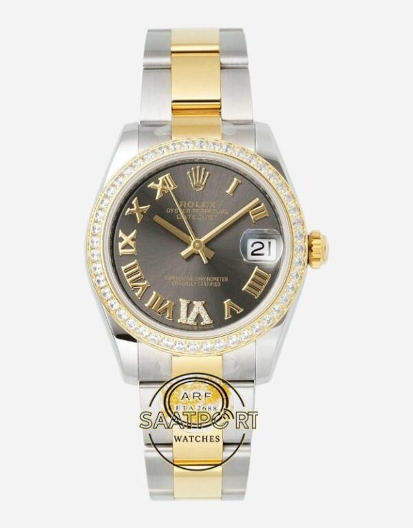 Rolex Datejust 31mm ARF 278381RBR Roma Rakamlı Gri Kadran Oyster Kordon 2688 Super Clone ETA