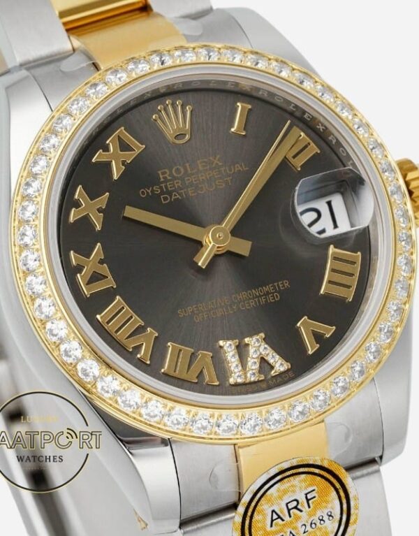 Rolex Datejust 31mm ARF 278381RBR Roma Rakamlı Gri Kadran Oyster Kordon 2688 Super Clone ETA