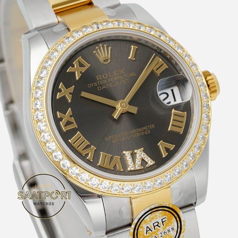 Rolex Datejust 31mm ARF 278381RBR Roma Rakamlı Gri Kadran Oyster Kordon 2688 Super Clone ETA