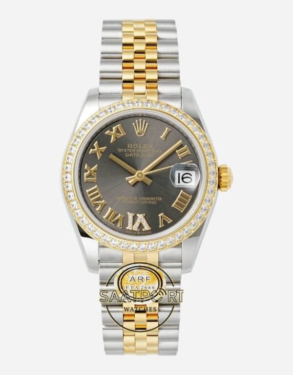 Rolex Datejust 31mm Taşlı Bezel ARF 278381RBR Roma Rakamlı Kadran Jubilee 2688 Super Clone ETA