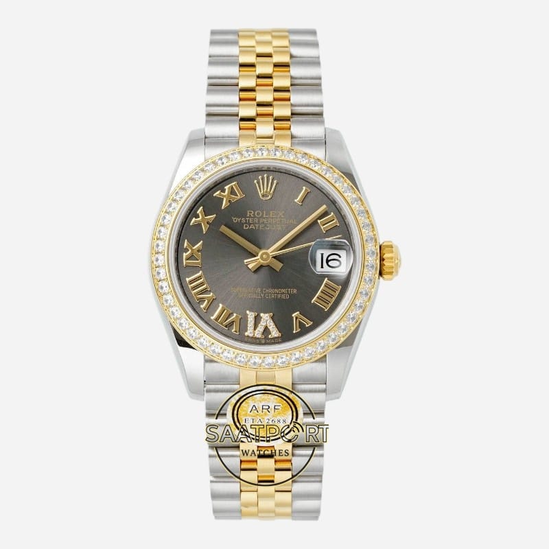 Rolex Datejust 31mm Taşlı Bezel ARF 278381RBR Roma Rakamlı Kadran Jubilee 2688 Super Clone ETA (1) Rolex Datejust 31mm Taşlı Bezel ARF 278381RBR Roma Rakamlı Kadran Jubilee 2688 Super Clone ETA