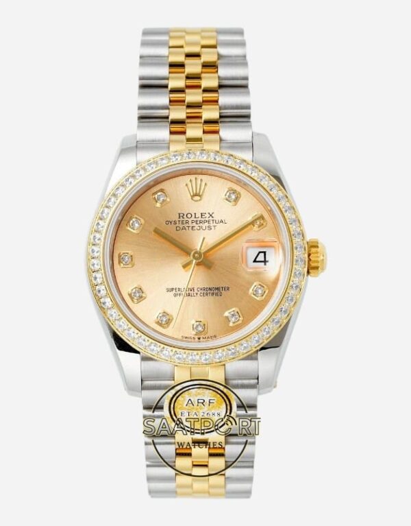 Rolex Datejust 31mm Taşlı Bezel ARF 278383RBR Taşlı Gold Kadran Jubilee 2688 Super Clone ETA