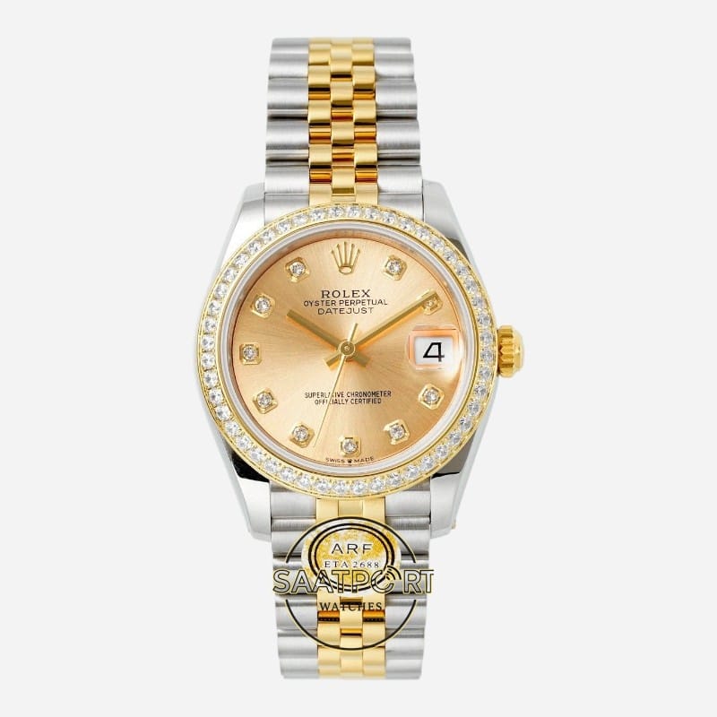 Rolex Datejust 31mm Taşlı Bezel ARF 278383RBR Taşlı Gold Kadran Jubilee 2688 Super Clone ETA (1) Rolex Datejust 31mm Taşlı Bezel ARF 278383RBR Taşlı Gold Kadran Jubilee 2688 Super Clone ETA
