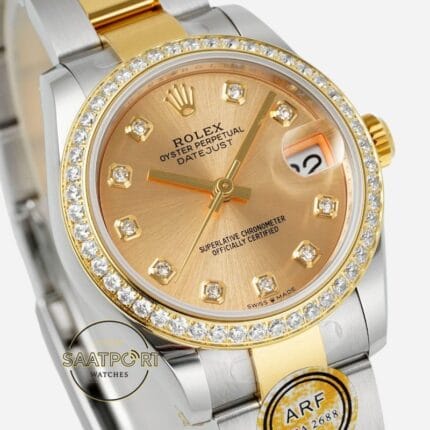 Rolex Datejust 31mm Taşlı Bezel ARF 278383RBR Taşlı Şampanya Kadran Oyster 2688 Super Clone ETA