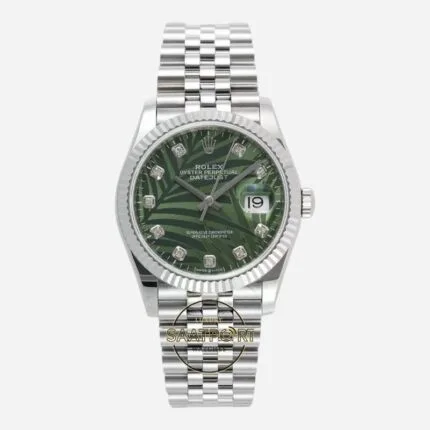 Rolex Datejust 36mm Yeşil Palm Motif Baget 126234 Super Clone Eta