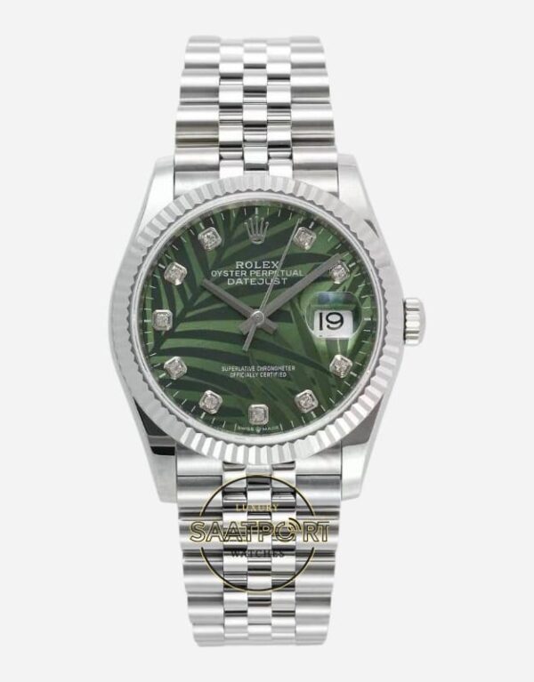 Rolex Datejust 36mm Yeşil Palm Motif Baget 126234 Super Clone Eta