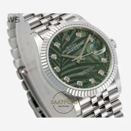 Rolex Datejust 36mm Yeşil Palm Motif Baget 126234 Super Clone Eta