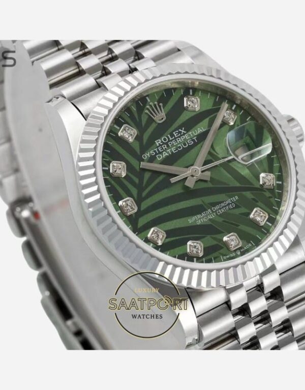Rolex Datejust 36mm Yeşil Palm Motif Baget 126234 Super Clone Eta