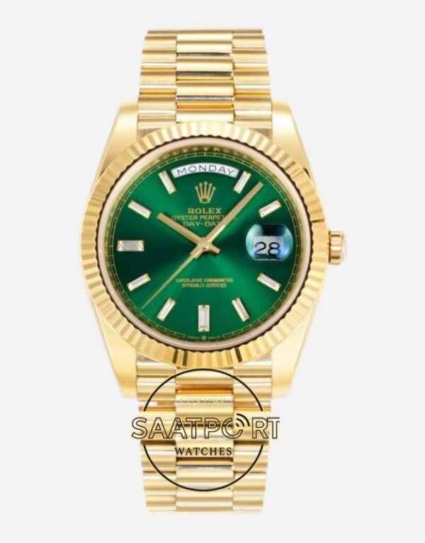 Rolex Day Date 228238 Gölgeli Yeşil Kadran 40mm 904L Gold Çelik Super Clone ETA