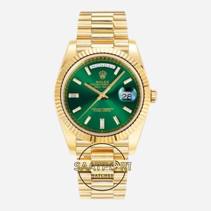 Rolex Day Date 228238 Gölgeli Yeşil Kadran 40mm 904L Gold Çelik Super Clone ETA