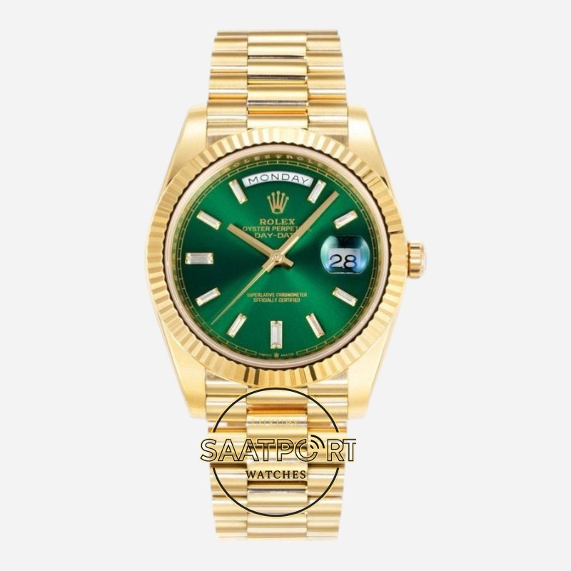 Rolex Day Date 228238 Gölgeli Yeşil Kadran 40mm 904L Gold Çelik Super Clone ETA (1) Rolex Day Date 228238 Gölgeli Yeşil Kadran 40mm 904L Gold Çelik Super Clone ETA