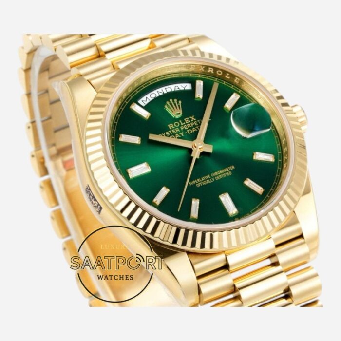 Rolex Day Date 228238 Gölgeli Yeşil Kadran 40mm 904L Gold Çelik Super Clone ETA
