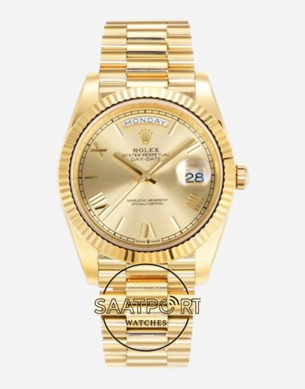 Rolex Day Date 228238 Şampanya Roman Kadran 40mm 904L Gold Çelik Super Clone ETA
