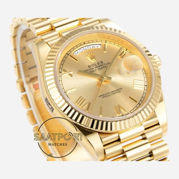 Rolex Day Date 228238 Şampanya Roman Kadran 40mm 904L Gold Çelik Super Clone ETA