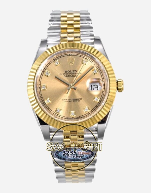Rolex Datejust 126333 Clean Factory 41mm Taşlı Şampanya Kadran 904L Jubilee 3235 Super Clone ETA
