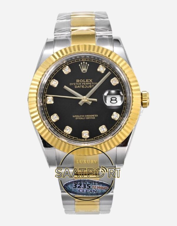 Rolex Datejust 126333 Clean Factory 41mm Taşlı Siyah Kadran 904L Oyster 3235 Super Clone ETA