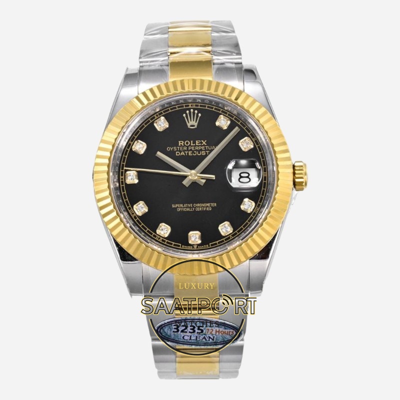 Rolex Datejust 126333 Clean Factory 41mm Taşlı Siyah Kadran 904L Oyster 3235 Super Clone ETA (1) Rolex Datejust 126333 Clean Factory 41mm Taşlı Siyah Kadran 904L Oyster 3235 Super Clone ETA