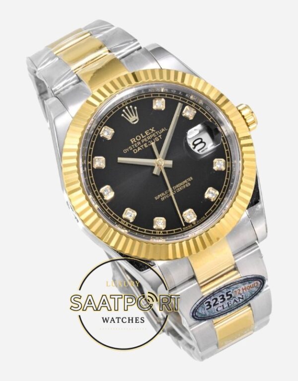 Rolex Datejust 126333 Clean Factory 41mm Taşlı Siyah Kadran 904L Oyster 3235 Super Clone ETA