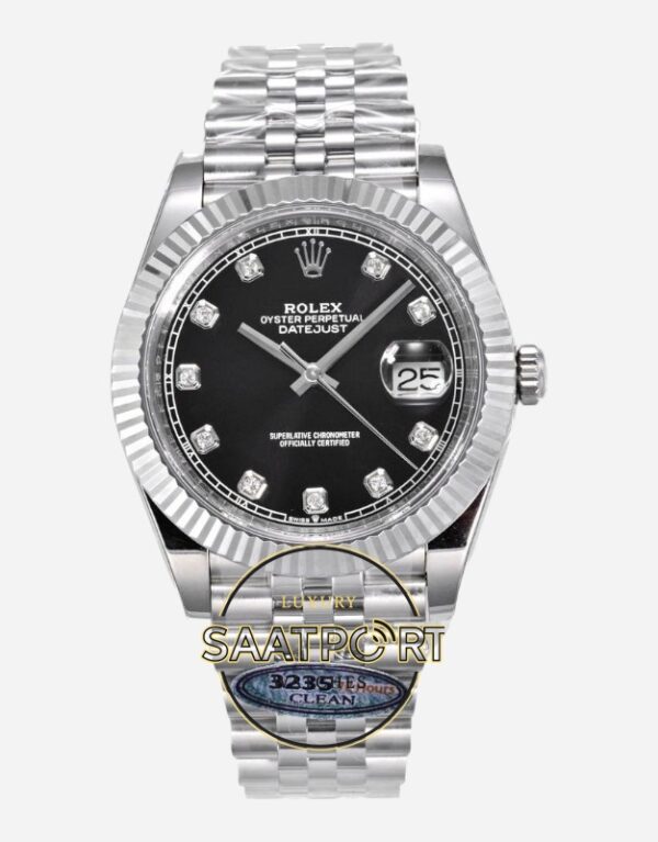Rolex Datejust 126334 Clean Factory 41mm Taşlı Siyah Kadran 904L Jubilee 3235 Super Clone ETA