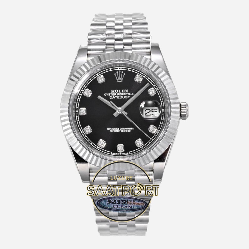 Rolex Datejust 126334 Clean Factory 41mm Taşlı Siyah Kadran 904L Jubilee 3235 Super Clone ETA (1) Rolex Datejust 126334 Clean Factory 41mm Taşlı Siyah Kadran 904L Jubilee 3235 Super Clone ETA
