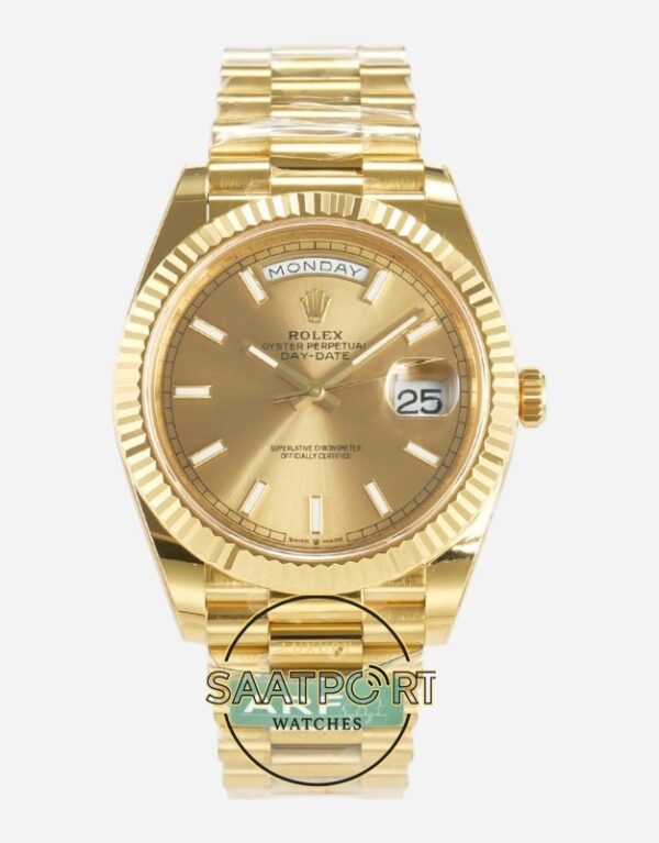 Rolex Day Date 228238 Şampanya Kadran 40mm Full Gold 904L Çelik Super Clone ETA