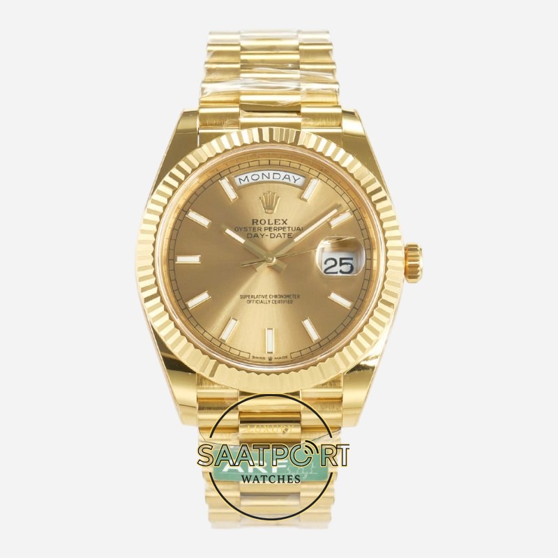 Rolex Day Date 228238 Şampanya Kadran 40mm Full Gold 904L Çelik Super Clone ETA (1) Rolex Day Date 228238 Şampanya Kadran 40mm Full Gold 904L Çelik Super Clone ETA