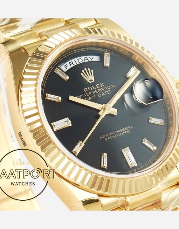 Rolex Day Date 228238 Taşlı Siyah Kadran 40mm Full Gold 904L Çelik Super Clone ETA