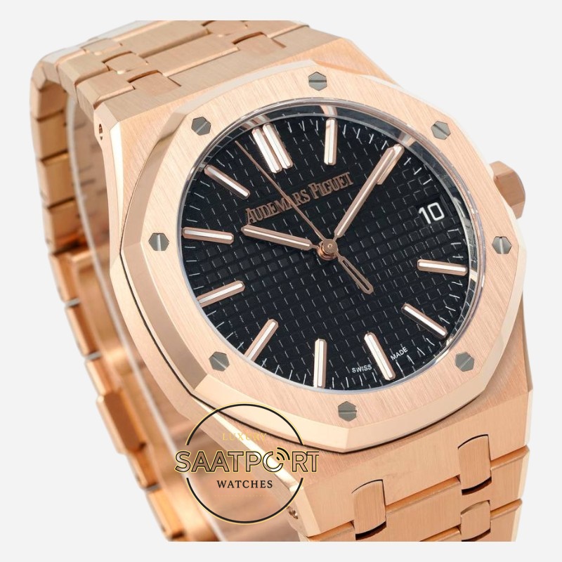 Audemars Piguet 15510OR Royal Oak 41mm DDF Full Rose Factory Grande Tapisserie Black Dial 4302 Super Clone ETA