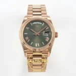 Rolex Day Date 128235 Yeşil Roma Rakamlı Kadran 36mm QF Eta Saat karşıdan görünüm