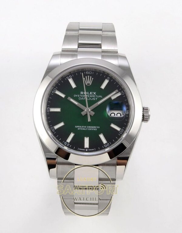 Rolex Datejust 41mm 126300 Ombre Green Smooth Oyster VSF Factory Super Clone ETA karşıdan görünüm