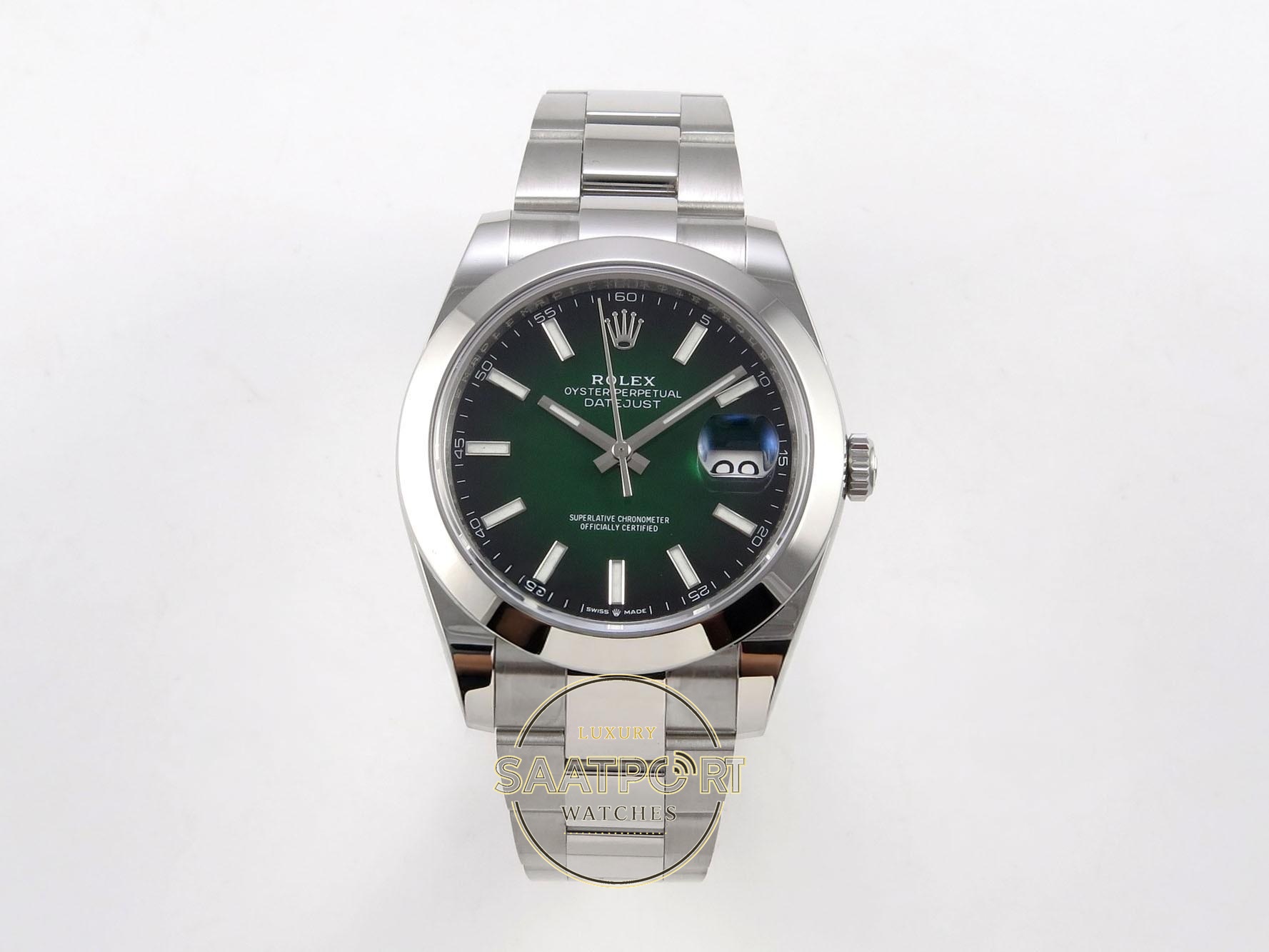 01-1 Rolex Datejust 41mm 126300 Ombre Green Smooth Oyster VSF Factory Super Clone ETA karşıdan görünüm