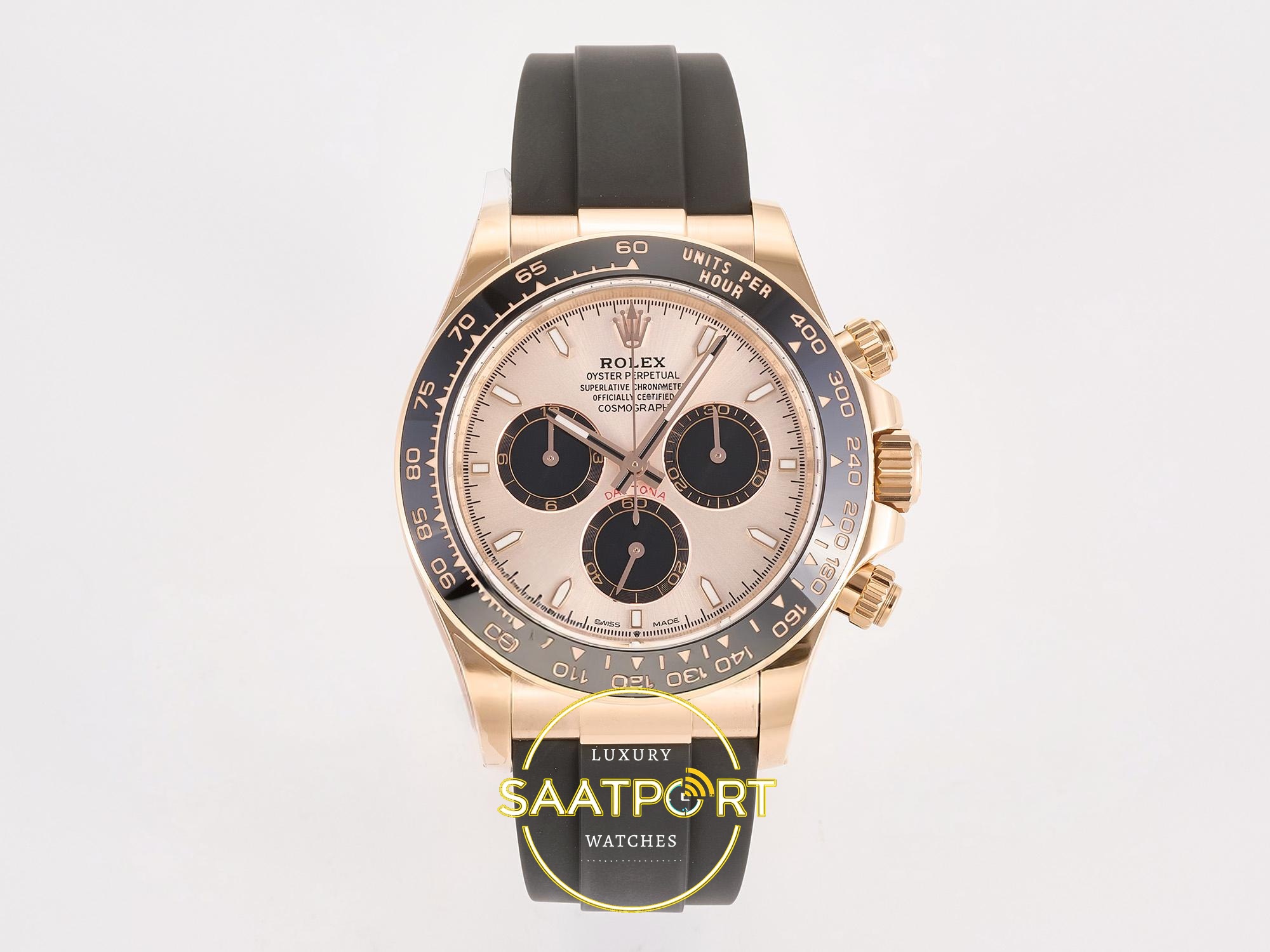 01-100 Rolex Daytona 40mm 126515 Rose Gold Oysterflex ARF Factory Eta Saat karşıdan görünüm
