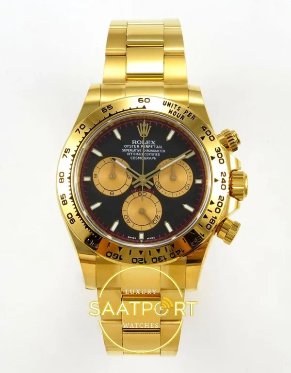Rolex Daytona 40mm 126508 Black Yellow Gold Subdial BTF Factory Eta Saat karşıdan görünüm