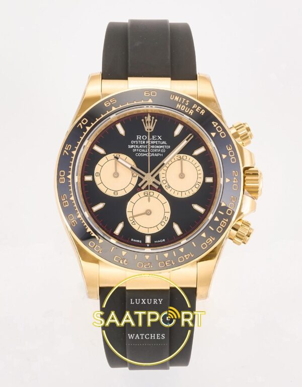 Rolex Daytona 40mm 126518 Black Yellow Gold Oysterflex ARF Factory Eta Saat karşıdan görünüm