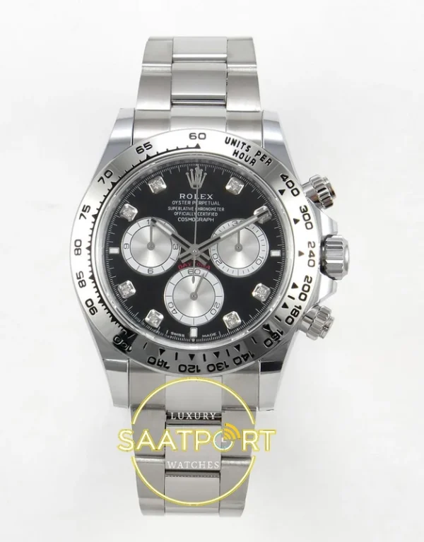 Rolex Daytona 40mm 126509 Black Silver Diamonds BTF Factory Eta Saat karşıdan görünüm