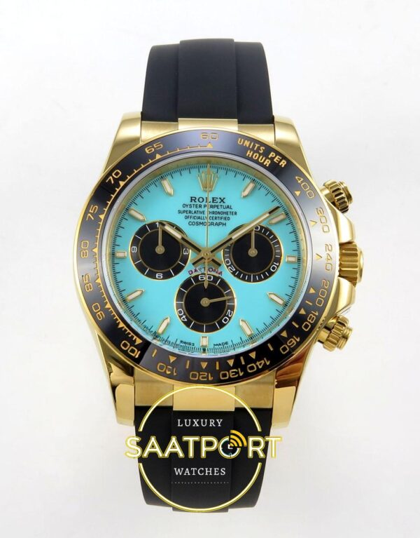 Rolex Daytona 40mm 126518 Tiffany Turquoise Oysterflex ZF Factory Eta Saat karşıdan görünüm
