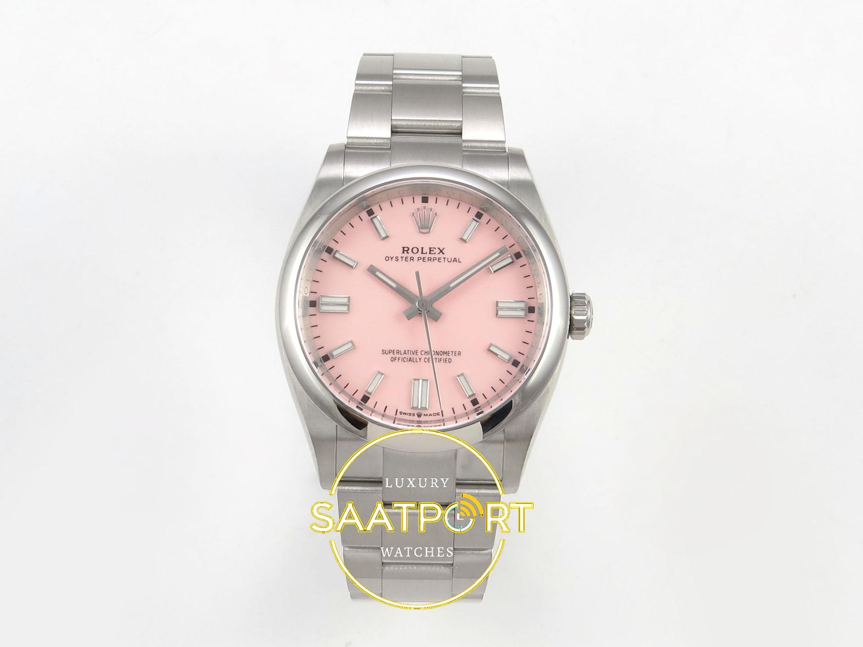 01-11 Rolex Oyster Perpetual 36 126000 Pink Dial VSF Factory Super Clone ETA karşıdan görünüm